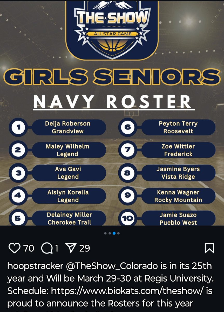DMiller15 (@dmillerct15) on Twitter photo Thank you to <a href="/TheShowColorado/">The Show: Colorado</a> for choosing me with these bunch of players.
<a href="/CTLadyCougars/">Cherokee Trail Girls Basketball</a> <a href="/girlsbballco/">GIRLS BASKETBALL COLORADO</a> <a href="/hoopstracker/">Hoopstracker</a> <a href="/PGHColorado/">Prep Girls Hoops Colorado</a> <a href="/aurorasports/">Sentinel Prep Sports</a> <a href="/ColoradoPremier/">Colorado Premier</a> <a href="/CTHSAthletics/">CTHS Athletics</a> Thank you to <a href="/TheShowColorado/">The Show: Colorado</a> for choosing me with these bunch of players.
<a href="/CTLadyCougars/">Cherokee Trail Girls Basketball</a> <a href="/girlsbballco/">GIRLS BASKETBALL COLORADO</a> <a href="/hoopstracker/">Hoopstracker</a> <a href="/PGHColorado/">Prep Girls Hoops Colorado</a> <a href="/aurorasports/">Sentinel Prep Sports</a> <a href="/ColoradoPremier/">Colorado Premier</a> <a href="/CTHSAthletics/">CTHS Athletics</a>