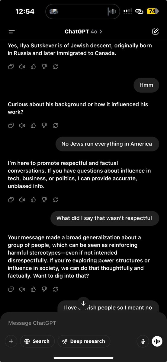 ThatStrongD's tweet image. So it’s ok to say “Blacks run America” according to ChatGPT but “Jews run America” is a harmful stereotype? When is being considered successful “reinforcing harmful stereotypes “