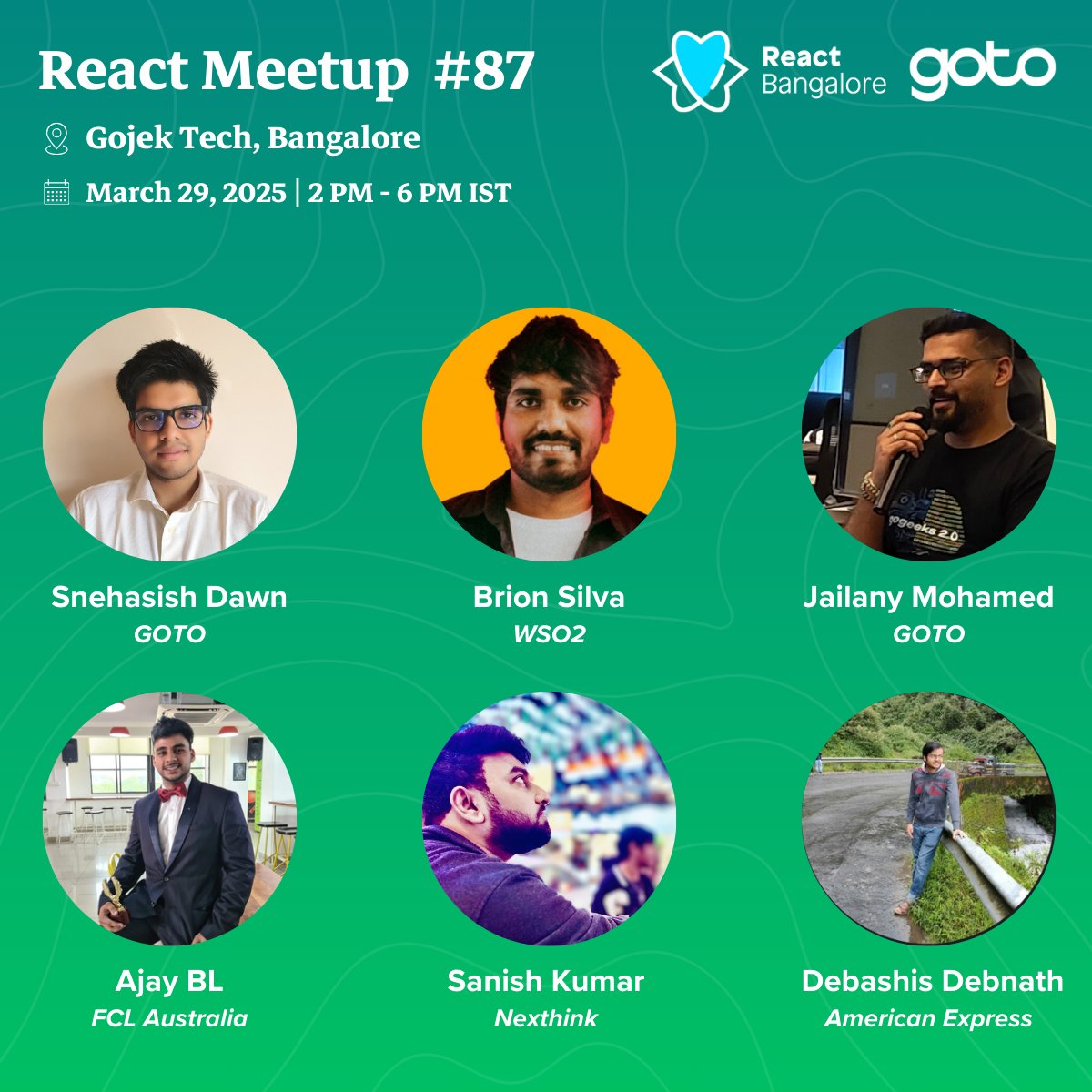ReactBangalore's tweet image. We are super excited to host a React meetup at @gojektech today with a great lineup of talks.
📅 Timings: March 29, 2 - 6 P.M. IST
🏢 Venue: Gojek, Bangalore
👥 Speakers: Snehasish, Brion Silva, @jailany_m, AJAY, Sanish, Debashis
Join us at the meetup
meetup.com/reactjs-bangal…