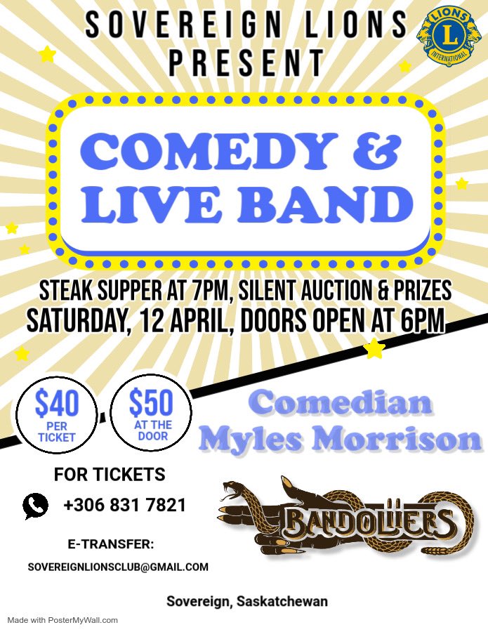 Exciting Update!!! We’re pleased to announce we’ll have The Bandolliers performing live following Myles Morrison’s stand up act!

This is the BEST show in town! And for a great price! Get your tickets early and save!