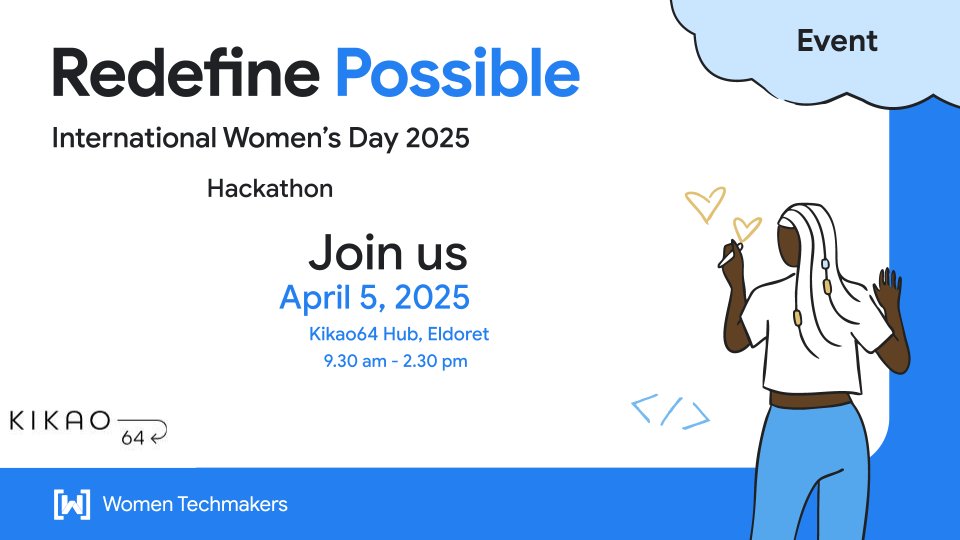 WTM Eldoret #RedefinePossible (@wtm_eldoret) on Twitter photo Hack. Ideate. Innovate.
This #IWD2025, we’re coming together to build solutions that matter. Come let’s create impact, one idea at a time! 🚀💙
#RedefinePossible #WomenTechmakers #WTMEldoret <a href="/gdgeldoret/">GDG Eldoret</a> <a href="/kikao64/">Kikao64 Hub Eldoret</a> Hack. Ideate. Innovate.
This #IWD2025, we’re coming together to build solutions that matter. Come let’s create impact, one idea at a time! 🚀💙
#RedefinePossible #WomenTechmakers #WTMEldoret <a href="/gdgeldoret/">GDG Eldoret</a> <a href="/kikao64/">Kikao64 Hub Eldoret</a>