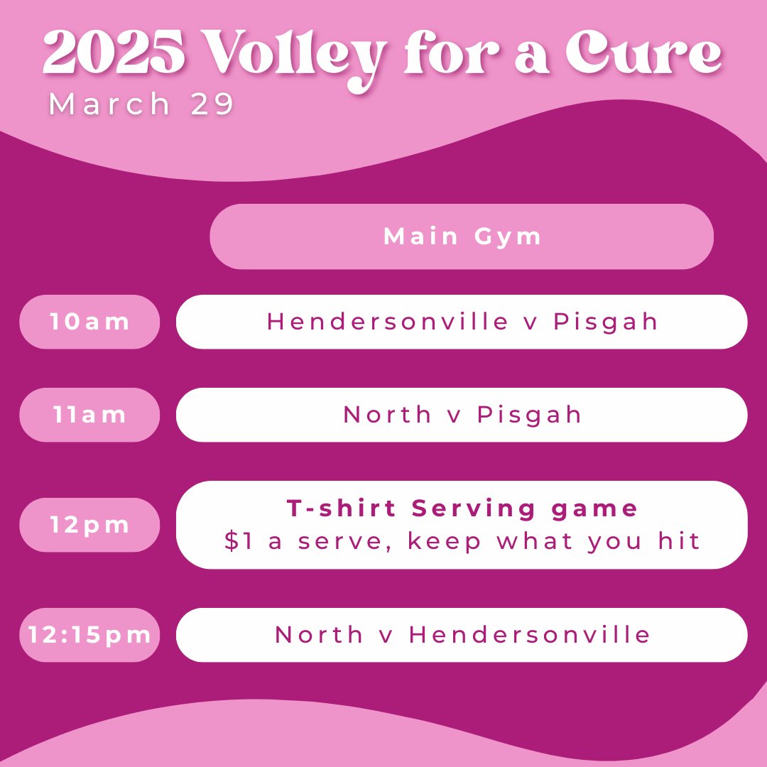 ** SCHEDULE CHANGE **
We had a team drop last minute so we had to update the schedule.
See you Saturday, March 29th for our first ever Men’s VB Volley For A Cure!
#NHHSvb #NHHSmvb #AllN