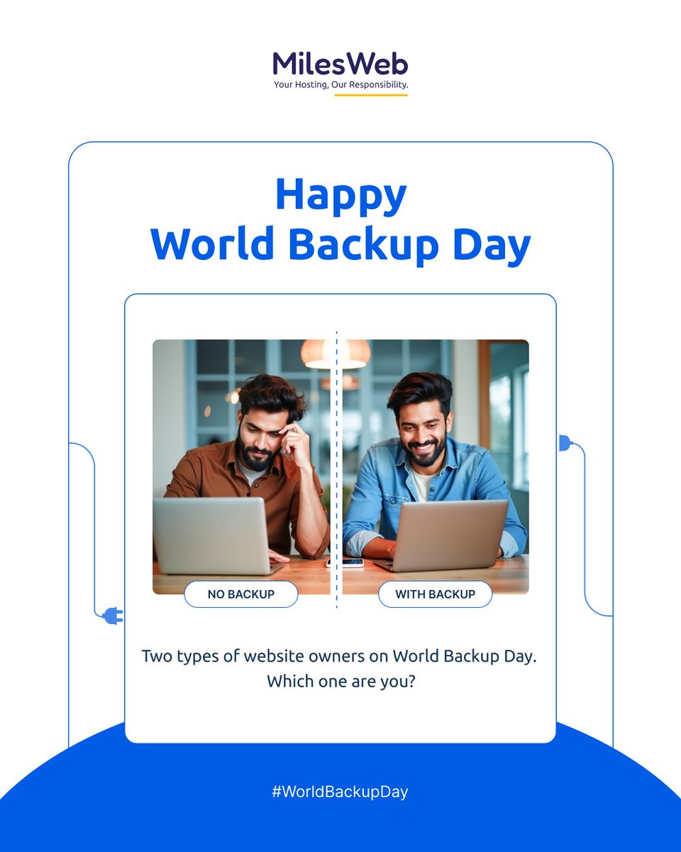 💾 No Backup? No Peace of Mind! 🤯
You can’t turn back time, but you CAN backup your data! Don’t be the one crying over lost files—secure your digital assets with MilesWeb today! 🚀
#worldbackupday #stayprotected #backupyourdata #milesweb