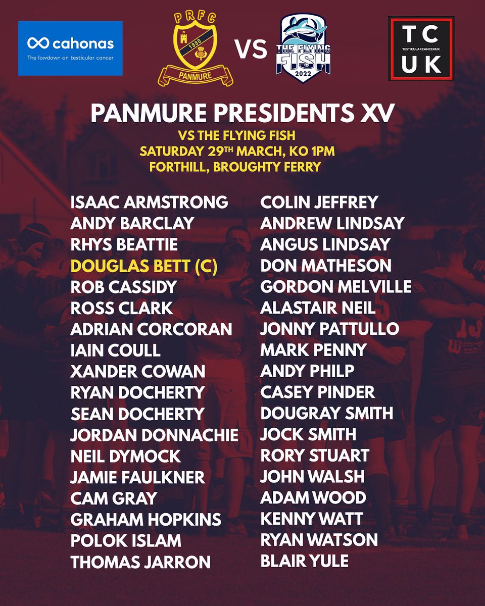PanmureRFC's tweet photo. 🏉CHARITY MATCH DAY🏉

Get yourselves along to Forthill today for a great day of rugby all in the name of a fantastic cause. Bar open from 12.30, KO 1pm.

#PannyVFish https://t.co/TS95axaXOh