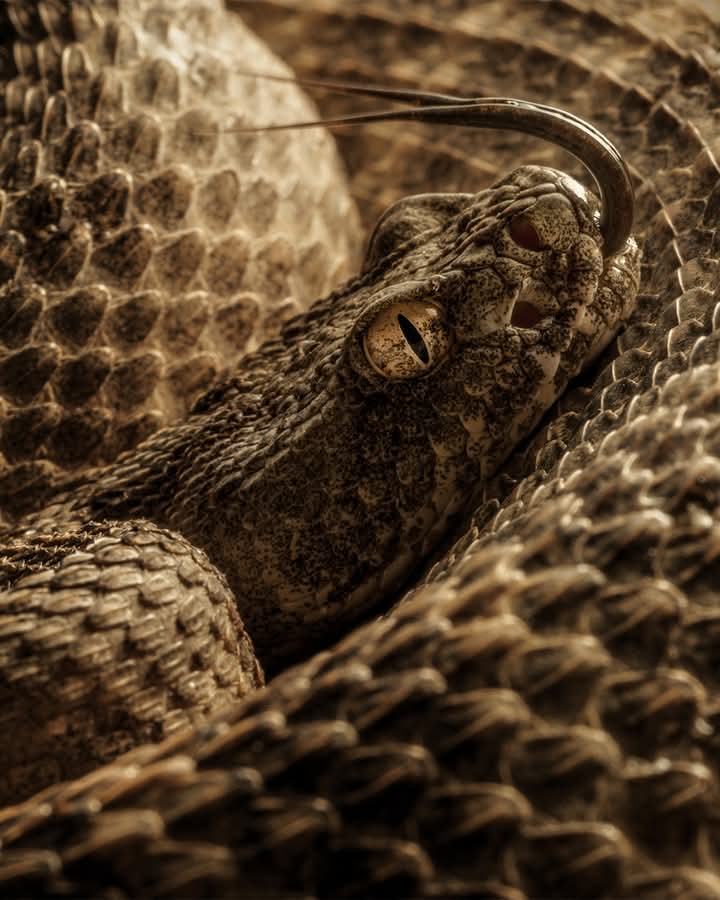 Las serpientes de cascabel tienen un "sexto sentido": detectan el calor con órganos especializados entre los ojos y las fosas nasales. Este "sentido infrarrojo" les permite cazar en la oscuridad, percibiendo el calor de sus presas. ¡Auténticos depredadores nocturnos!