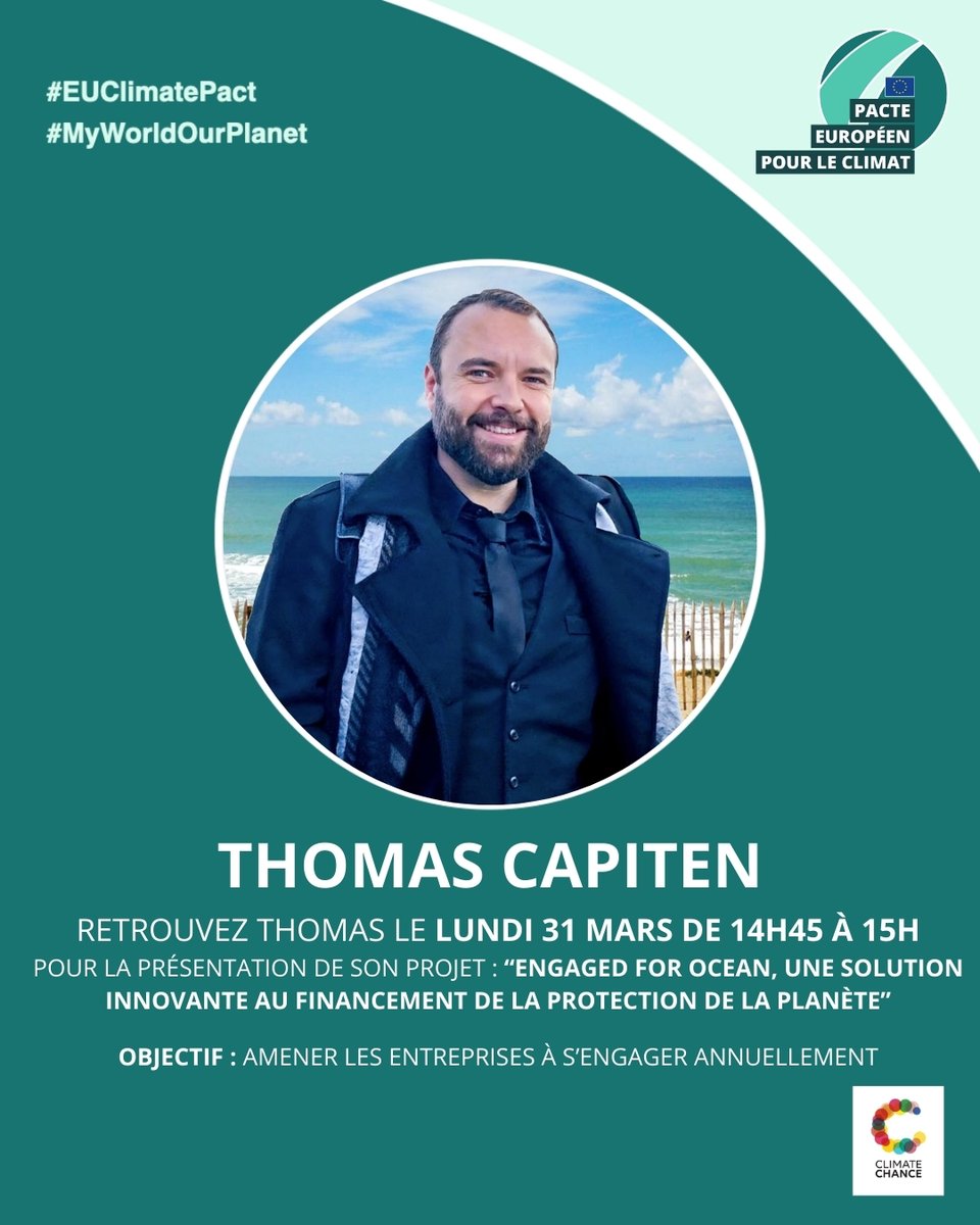 AmbaPacte_UE's tweet photo. [SAVE THE DATE🗓️]

Retrouvez les ambassadeurs français du Pacte Européen pour le Climat au sommet Climate Chance à Marseille autour du « Pitch Corner »🗣️

L’objectif ? 15min pour présenter son projet pour l’action climatique 🌍

#euclimatepact #myworldourplanet #SCCEA2025 https://t.co/2uLaisC3ig