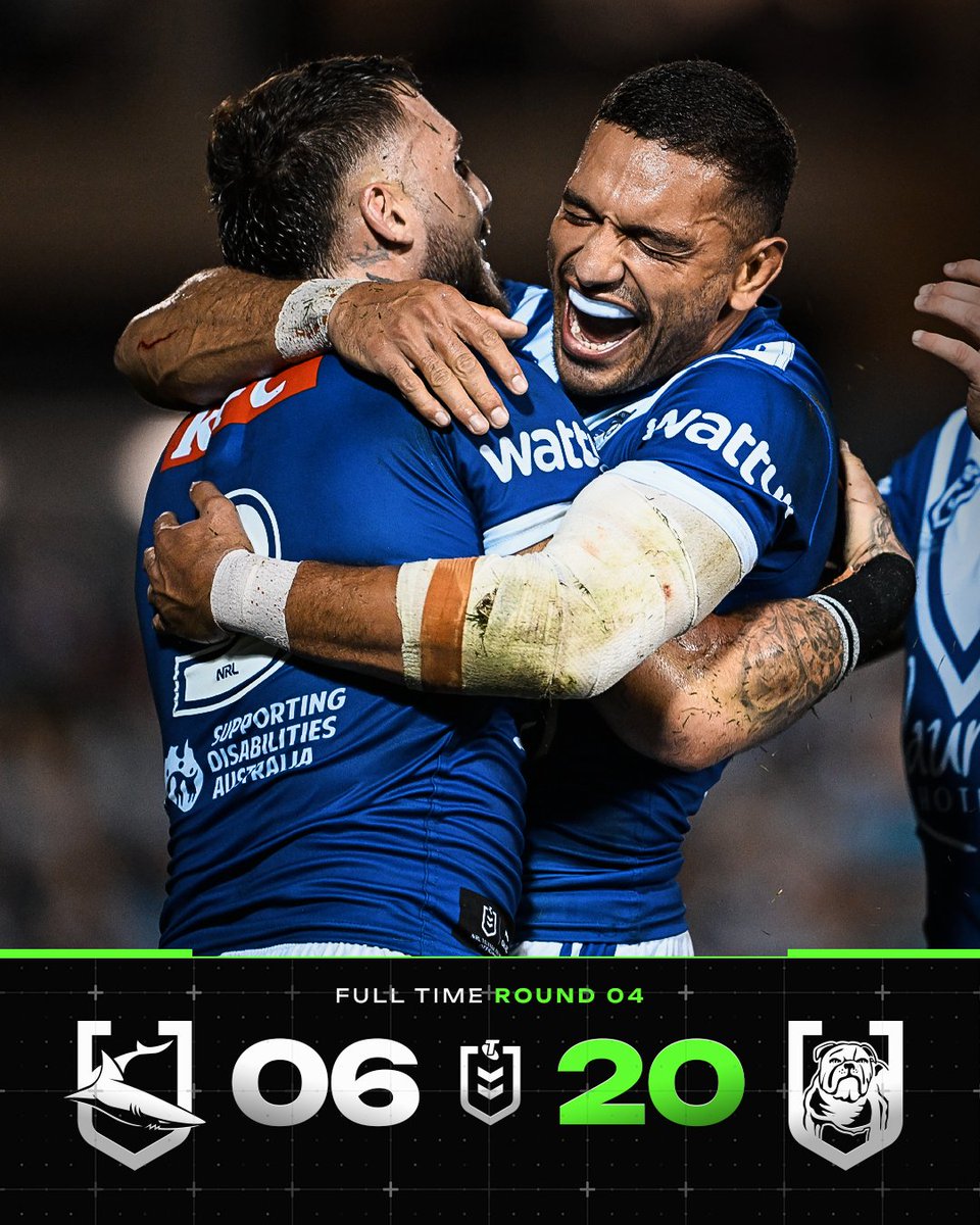 NRL's tweet photo. FULL TIME 🐶

#NRLSharksBulldogs https://t.co/jPz2ApSu3s