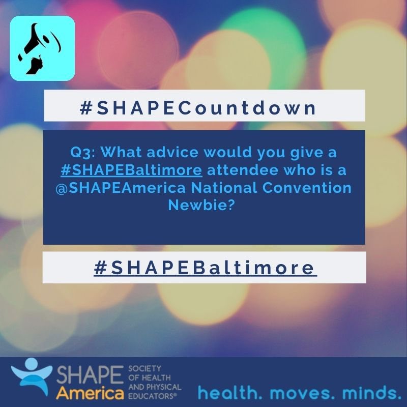 Physical Education Pep Talk (@pepeptalk) on Twitter photo Q3: What advice would you give a #SHAPEBaltimore attendee who is a <a href="/SHAPEAmerica/">SHAPE America</a>
National Convention Newbie?
Please use A3 in your answer as well as hashtags #SHAPEBaltimore and #SHAPECountdown Q3: What advice would you give a #SHAPEBaltimore attendee who is a <a href="/SHAPEAmerica/">SHAPE America</a>
National Convention Newbie?
Please use A3 in your answer as well as hashtags #SHAPEBaltimore and #SHAPECountdown