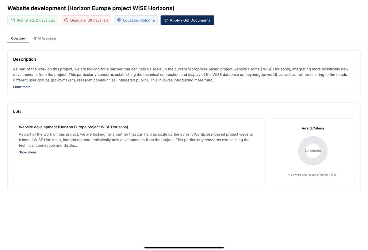 TendarEU's tweet photo. Public tender Website Development (WISE Horizons) 🇪🇺 
View/Apply: https://t.co/EDxGh3fVu8
📍Cologne https://t.co/u2ZNFZ9bvn