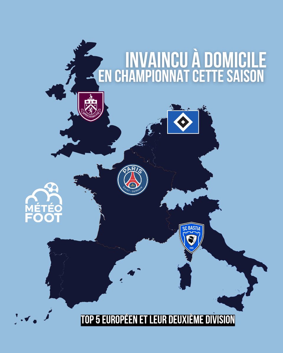 MeteoFootMaps's tweet photo. 🔥 Nouvelle victoire à domicile pour les Bastiais hier soir ! Ils font partie des 4 DERNIERS sur cette carte..!

Si votre club est présent sur cette carte c'est qu'il est TOUJOURS INVAINCU À DOMICILE cette saison !

Parmi les clubs du Top 5 européen et leur deuxième division !

👋 @SCBastia

#Ligue2 #Ligue1 #SCBUSLD