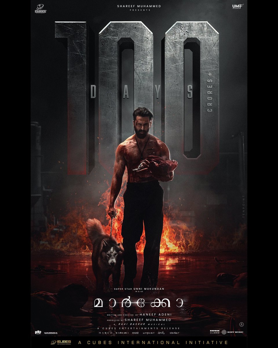 um_fans_'s tweet photo. Stepping into history! 
M🅰️RCO celebrates 100 glorious days in theaters with a ₹100 CR+ gross collection!  

Watch MARCO: 
▶️ On the big screen at Davis Theatre, Varandarapilly, Thrissur!
▶️On OTT: Sony LIV, Amazon Prime (Hindi), and AHA (Telugu)! 

#Marco #marcomovie https://t.co/zvIrsxN7HT