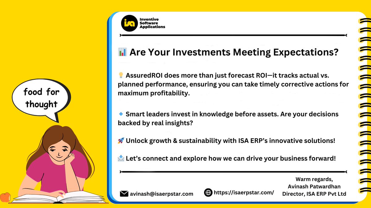 isa_erp's tweet image. &quot;AssuredROI – Plan Smart. Track Better. Grow Faster.&quot;

#ROITracking #SmartInvesting #BusinessGrowth #ERPSolutions #SustainableSuccess #DataDrivenDecisions #ISAERP 🚀