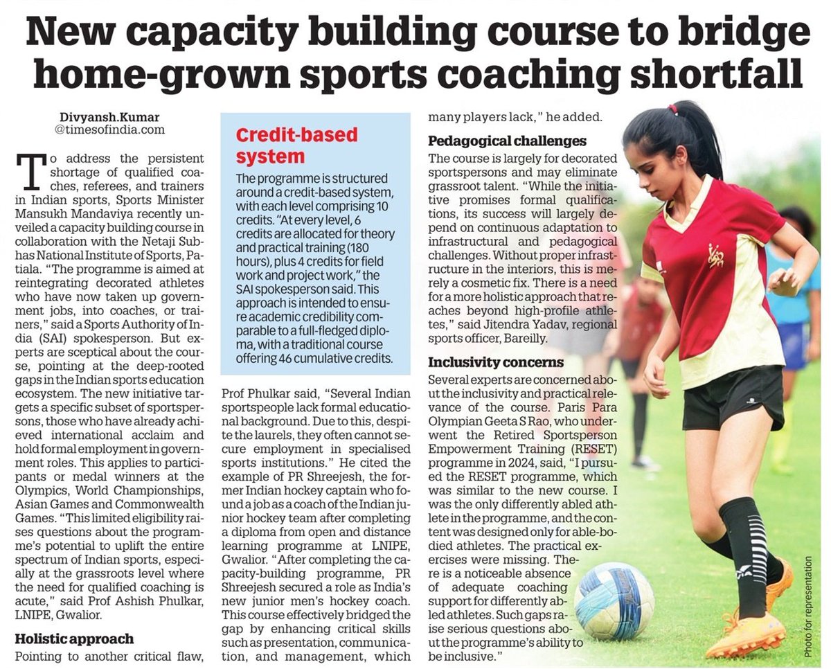 New capacity building course to bridge home-grown sports coaching shortfall

Read my full story here | educationtimes.com/article/campus…

#Sports #SportsUpdate #SportsNews #education #SAI