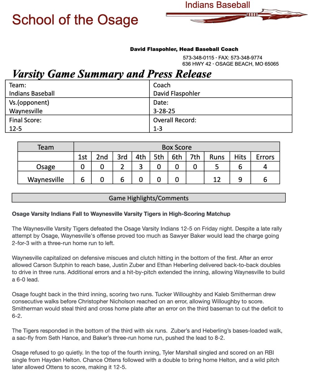 Osage Indians Baseball tweet media