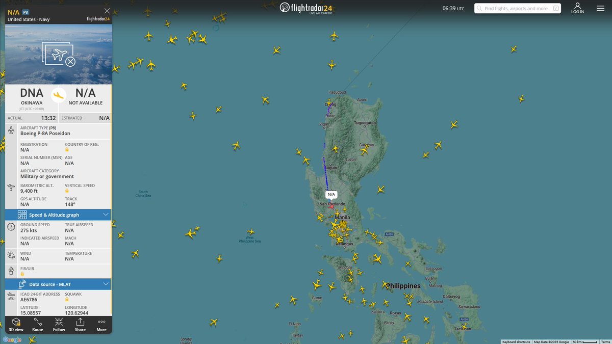 AIYeyENGDdJkjTr's tweet photo. Mar. 29, 2025
#Okinawa Kadena Air Base ==> #Clark Air Base, Philippines
#NoCALLSIGN #AE6786 USN P-8A Poseidon https://t.co/oodVxGnTqs