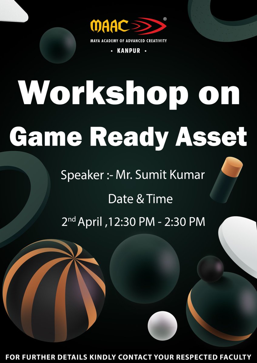 MAAC_KANPUR's tweet image. 🎮 Level Up Your Skills! 🚀
Join us at MAAC Kanpur for an exclusive Workshop on Game Ready Assets with Mr. Sumit Kumar! Learn how to create high-quality game assets and take your game development skills to the next level. 🔥

#MAACKanpur #GameReadyAssets #GameDevelopment