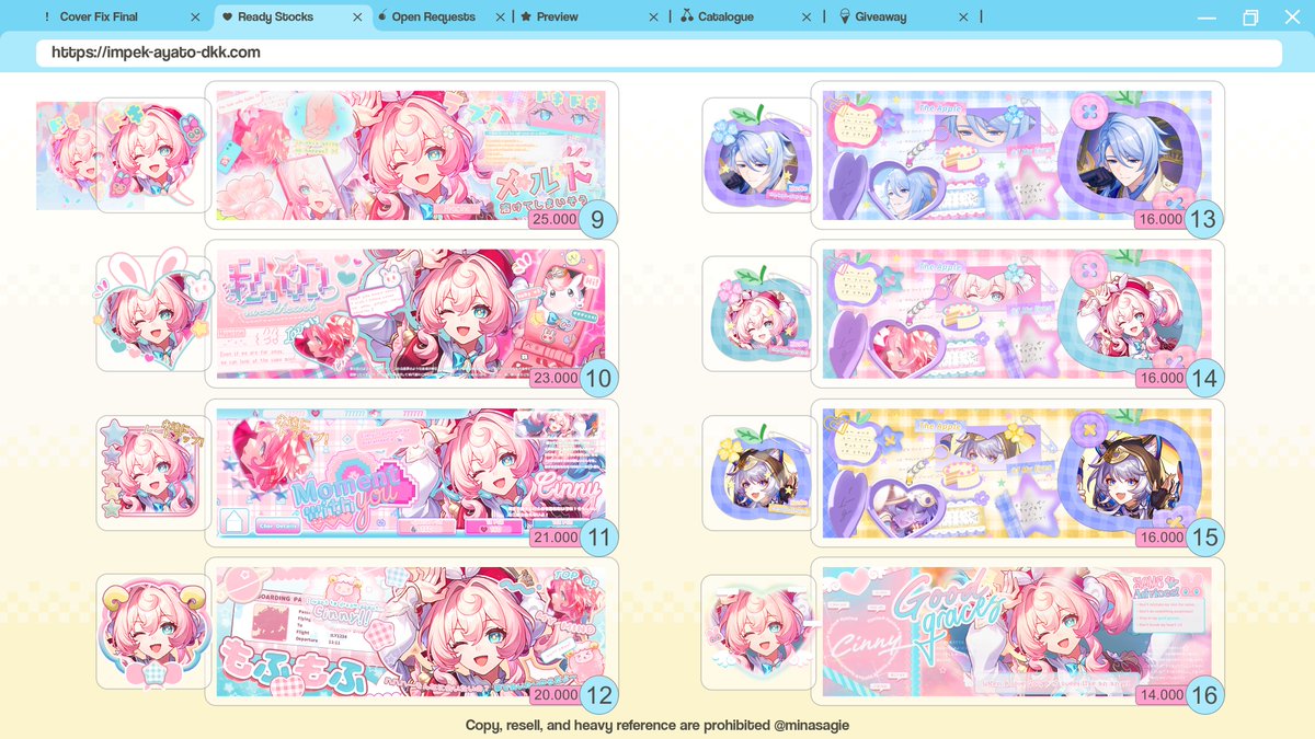 any interaction is cherished 🍨

HALOOOOO! Mina &amp; Yena ada RS Birthday Ayato &amp; Dripmarketing Hyacine &amp; Cipher nihh 💙🩷 Layout bisa mulai ditake with fee book +2k mulai 16.00 WIB &amp; without fee book jam 19.00 WIB 🫶 price&amp;codenya bisa dilihat di PIC/ALT yaaa!

#zonauang #zonajajan