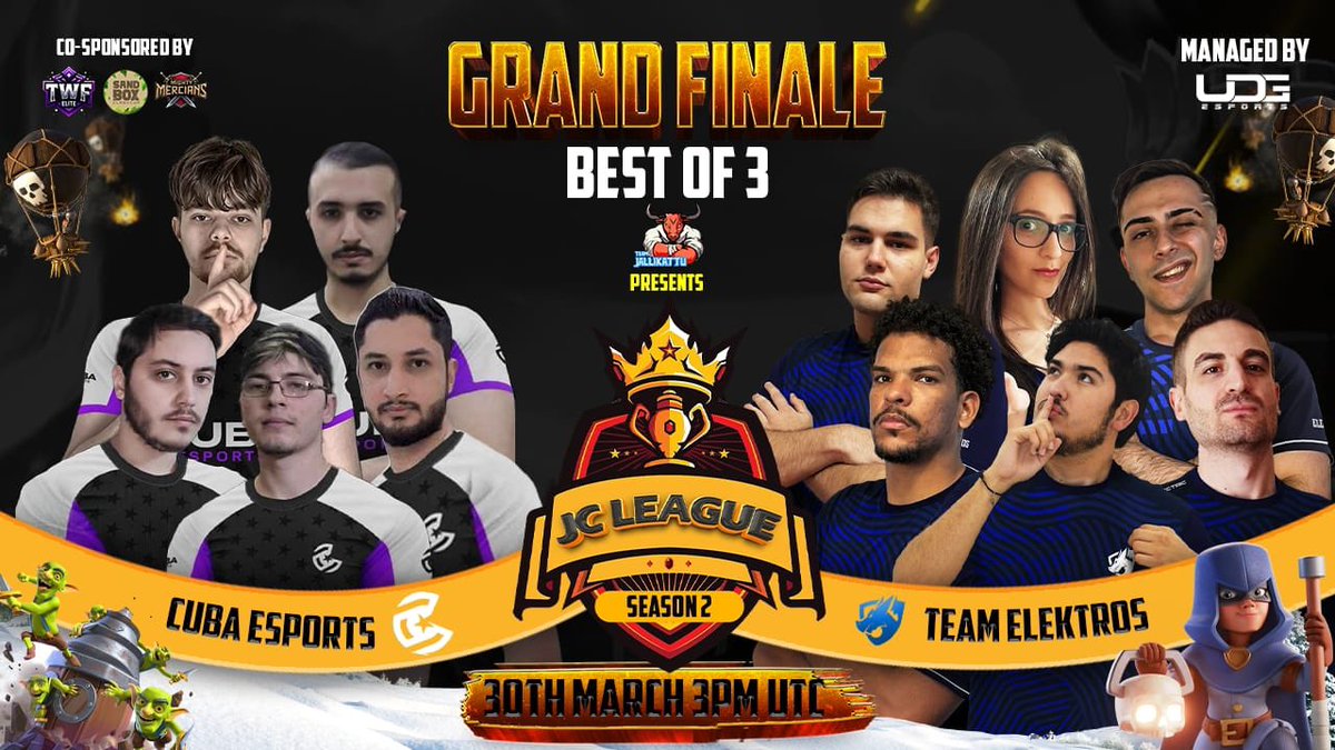 GRAND FINALE 🔥 🏆  
The moment we've all been waiting for is here! The Grand Finals are set, and it's time to witness an epic showdown!

Matchup: CUBA ESPORTS Vs TEAM ELEKTROS
Date &amp; Time: March 30th, 15 UTC #ClashOfClans <a href="/Cuba_Esports/">Cuba Esports</a> <a href="/TeamElektros/">Team Elektros</a>
