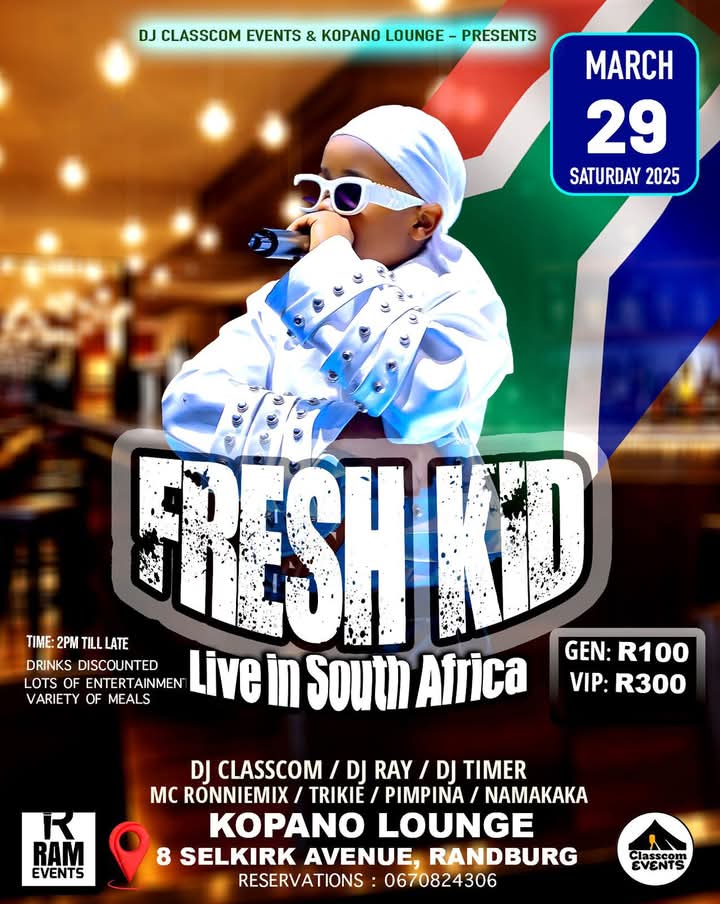 FreshKidUG's tweet image. Hello South Africa, be prepared for Fresh Kid's performance as scheduled for today, 29th March 2025 at Selkirk Avenue, Randburg. It's gonna be epic, don't miss out 🔥♥️🎙️