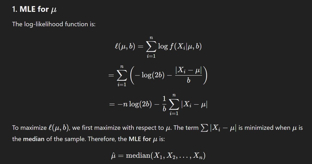 probnstat's tweet image. Computing the Maximum Likelihood Estimator of the Laplace Distribution:
