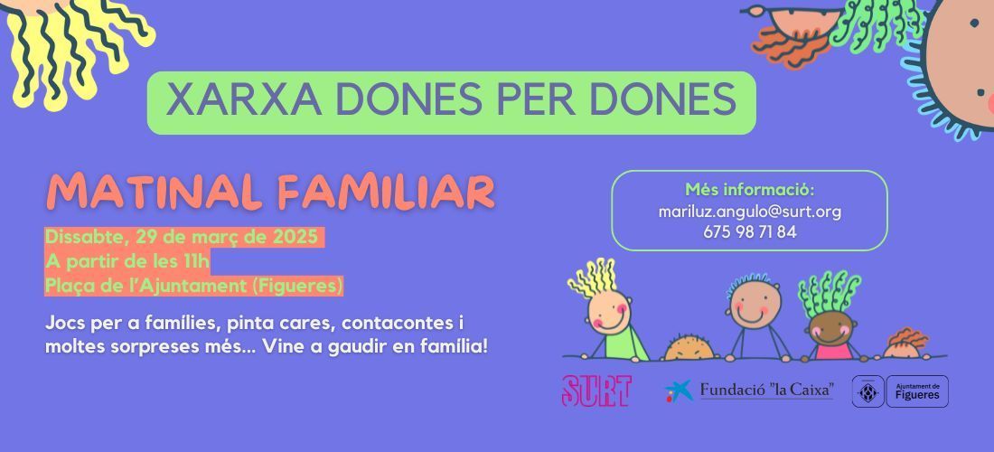 Fundació Surt (@fundacio_surt) on Twitter photo No t'ho perdis! La Xarxa #DonesperDones clou avui Figueres amb una matinal familiar.
Jocs per tota la família, no t'ho perdis!
📆 29 març (a partir de les 11h)
📍 plaça Ajuntament (Figueres)
🔗 buff.ly/JRfdsn7
Amb el suport de: <a href="/ajfigueres/">Ajuntament de Figueres</a> i <a href="/FundlaCaixaCAT/">Fundació ”la Caixa”</a> No t'ho perdis! La Xarxa #DonesperDones clou avui Figueres amb una matinal familiar.
Jocs per tota la família, no t'ho perdis!
📆 29 març (a partir de les 11h)
📍 plaça Ajuntament (Figueres)
🔗 buff.ly/JRfdsn7
Amb el suport de: <a href="/ajfigueres/">Ajuntament de Figueres</a> i <a href="/FundlaCaixaCAT/">Fundació ”la Caixa”</a>