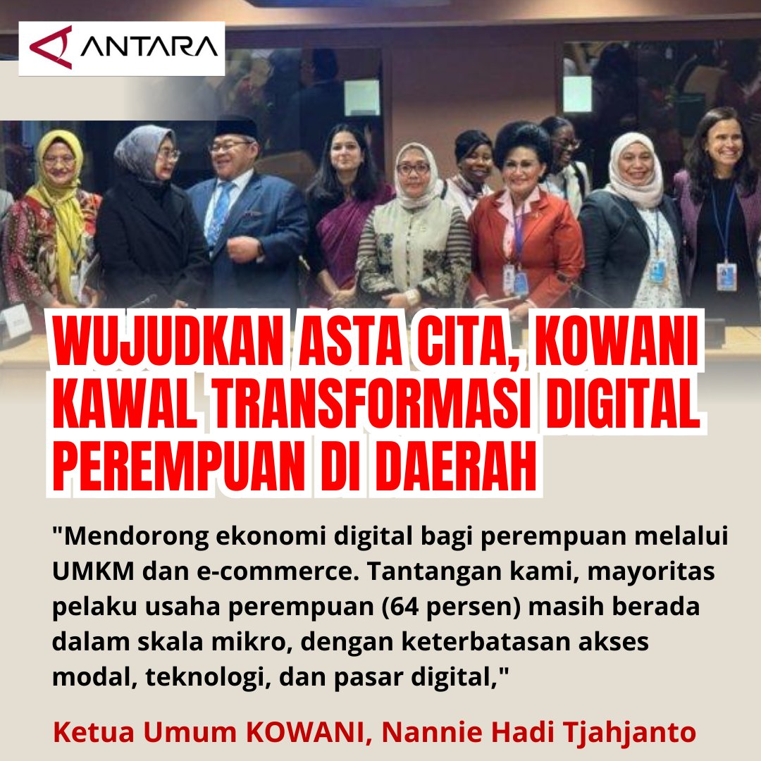 Ketum KOWANI Nannie Hadi Tjahjanto : wujudkan Asta Cita, KOWANI kawal transformasi digital perempuan di daerah.

#JagaIndonesia #HadiTjahjanto #NannieHadiTjahjanto