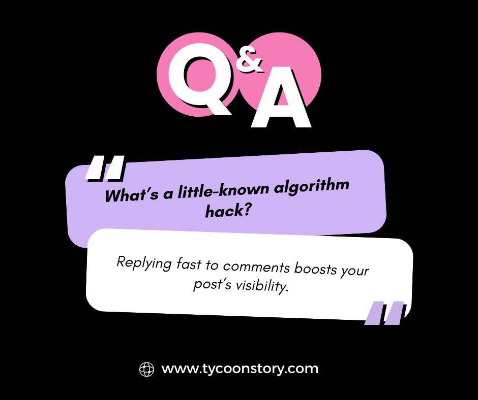 TycoonStoryCo's tweet image. 🚨 Q&A Time! 🚨
Q: What’s a little-known algorithm hack?
A: Replying fast to comments boosts your post’s visibility!
✨ Quick Tip: Engage right away to increase your reach!
tycoonstory.com
#socialmediatips #growthhacks #algorithmhack #twittertips #engagement