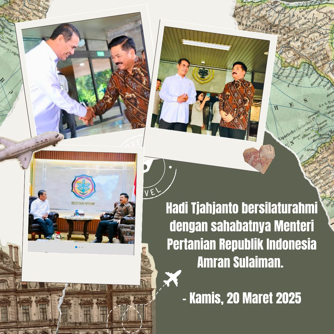 Saat Hadi Tjahjanto bersilaturahmi dengan sahabatnya Mentan Amran Sulaiman.

#JagaIndonesia #HadiTjahjanto