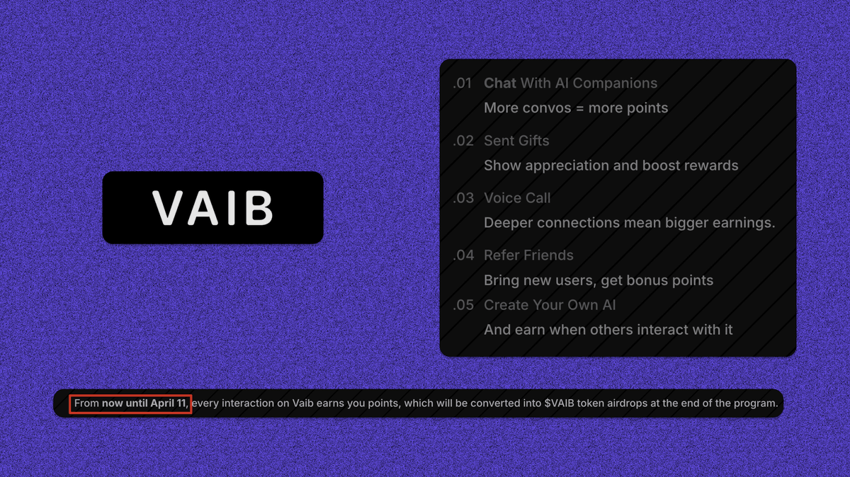 It's time for a thread after a long time

Here is a new AI-based project with confirmed airdrop

In this tutorial, we will interact with <a href="/vaib_ai/">vaib_ai</a>

By doing so, you can earn their native token $VAIB

As of now, they have 1.85M+ users and 300K+ daily interactions