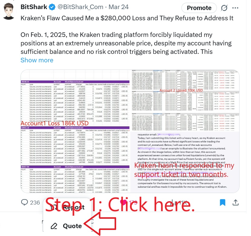 BitShark_Com's tweet image. On February 1, 2025, the Kraken platform forcibly liquidated my contract positions at an extremely unreasonable price, resulting in a total loss of $280,000 across my two accounts! This was all the money I had in the crypto space, including tens of thousands borrowed from…