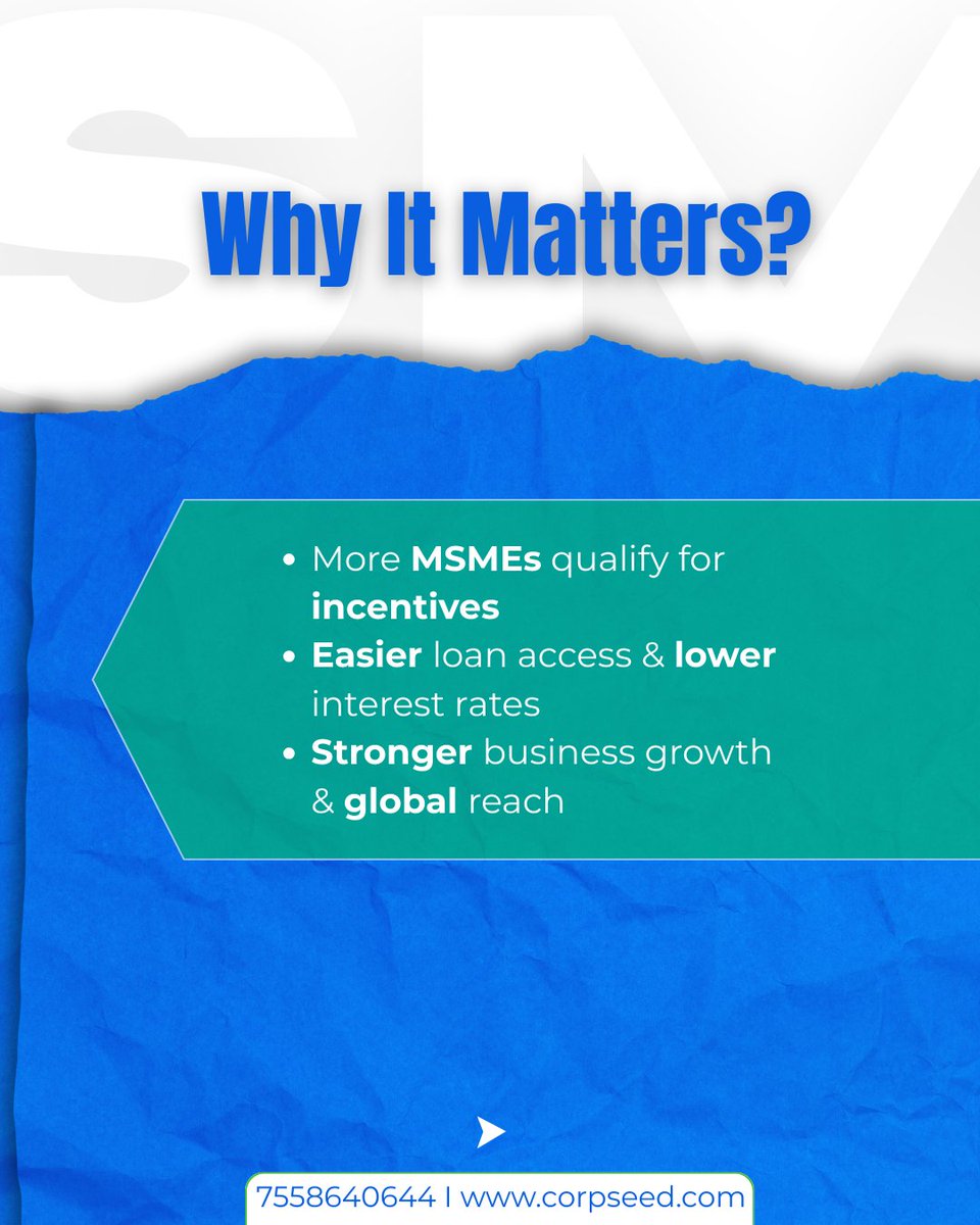 corpseed's tweet image. MSME Reforms 2025! 

Higher limits, bigger benefits! More businesses now qualify for loans, incentives &amp;amp; growth support. Check your eligibility now!

📞 Call us: 7558640644 
🌐 Visit: corpseed.com/service/msme-r…

#MSMEReforms #BusinessBoost #Corpseed #GrowWithMSME