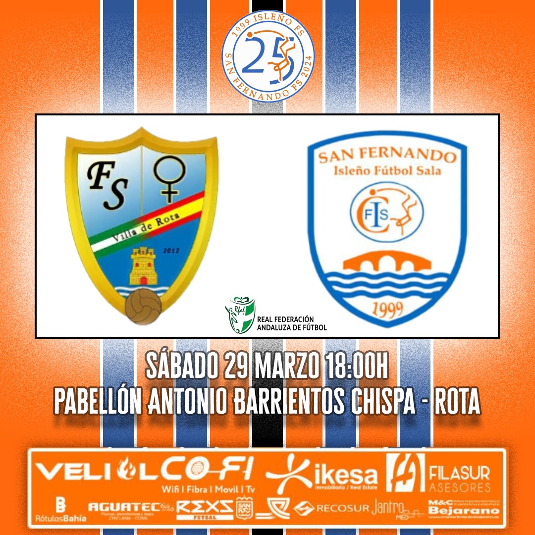 19 - SENIOR | <a href="/villaderotafsf/">Villaderotafsf</a>  – @SanFernandoFS

Tras la trabajada victoria frente a Élite Futsal la semana pasada, el primer equipo viaja a Rota este Sábado, para tratar de conseguir 3 puntos muy importantes que le podrían mantener en la lucha de la 4ª plaza en la clasificación