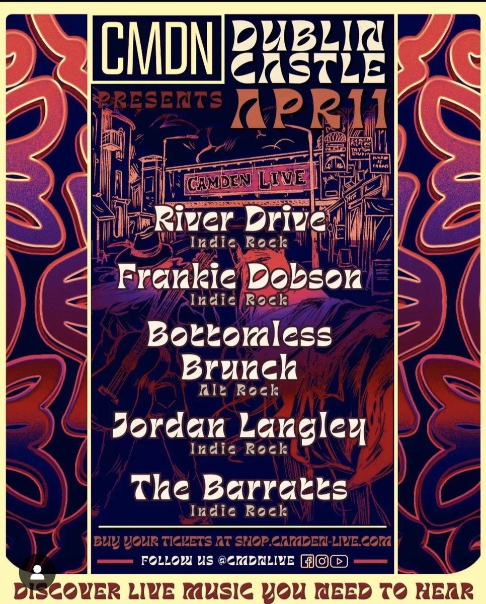 LONDON!! 👀 Next up we’ll be playing at the iconic The Dublin Castle for our first ever London gig! 

To save money on your tickets select RIVER DRIVE and then use Code ‘riverdrive’ at checkout! (Link in our bio) 
📆 11th April 
Camden Live 
See you there!! 🙌
#livemusic #camden
