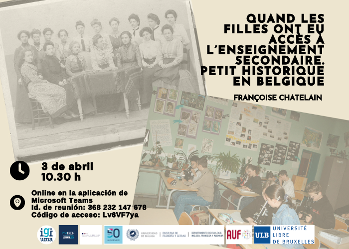 📢Conferencia "Quand les filles ont eu accès à l’enseignement secondaire. Petit historique en Belgique"
📅 3 de abril de 2025
🕐10:30h
📍Aplicación de Microsoft Teams
ℹ️ Más información👉u.uma.es/gdv/👇👇