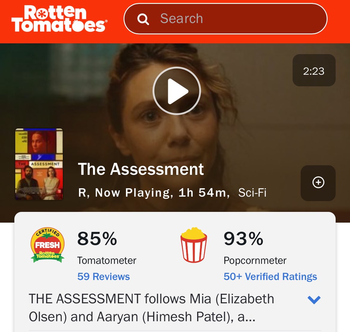 Fleur Fortuné’s ‘THE ASSESSMENT’ is now certified fresh on Rotten Tomatoes at 85%.

Starring Elizabeth Olsen, Alicia Vikander and Himesh Patel.