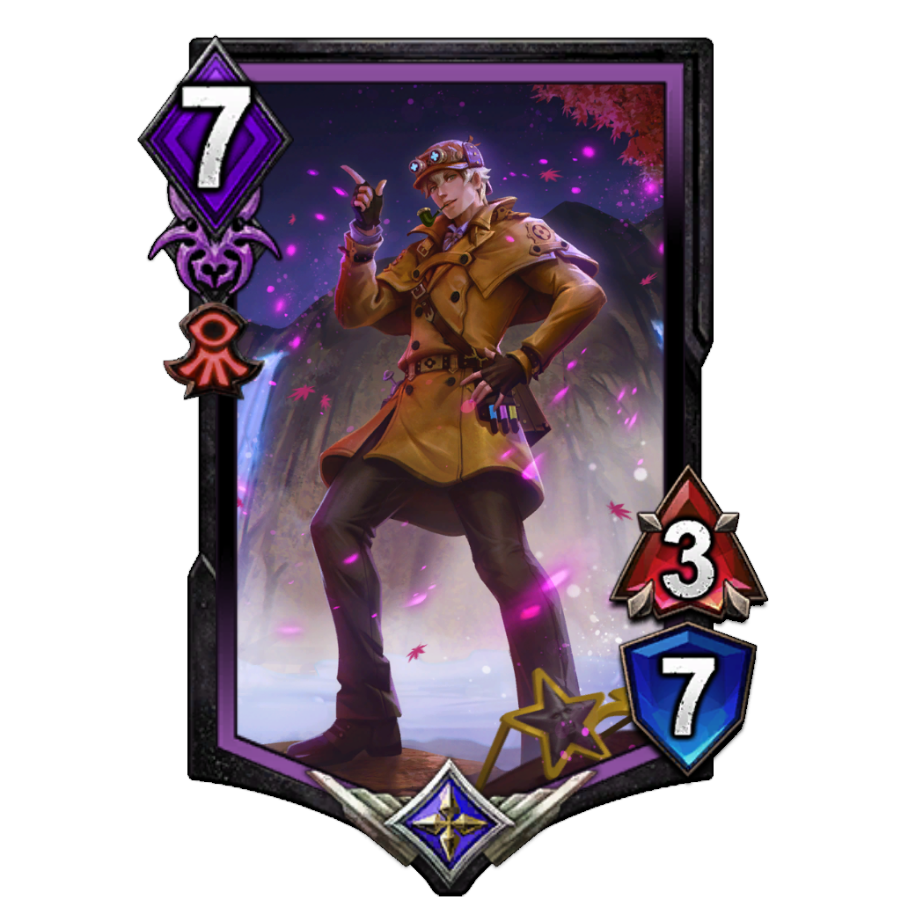 [GST] Card Reveal 

"Great Detective Herlock Sholmes"

(1/2)

When played: If there are no enemy units, gain +2/+3 and +3 MP. If an enemy unit with 3 HP or less is on the field, return all enemy units to the deck.
(Continued in thread)

#TEPPEN
#AceAttorney