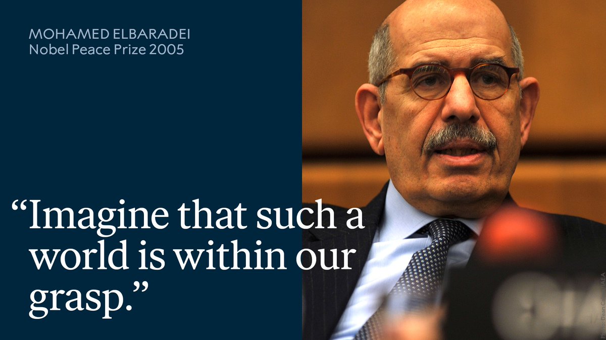 SamraMafoud's tweet photo. Imagine a world where we would settle our differences through diplomacy and dialogue and not through bombs or bullets."

- Mohamed ElBaradei in his Nobel Peace Prize lecture. https://t.co/iGfe1BrBcA