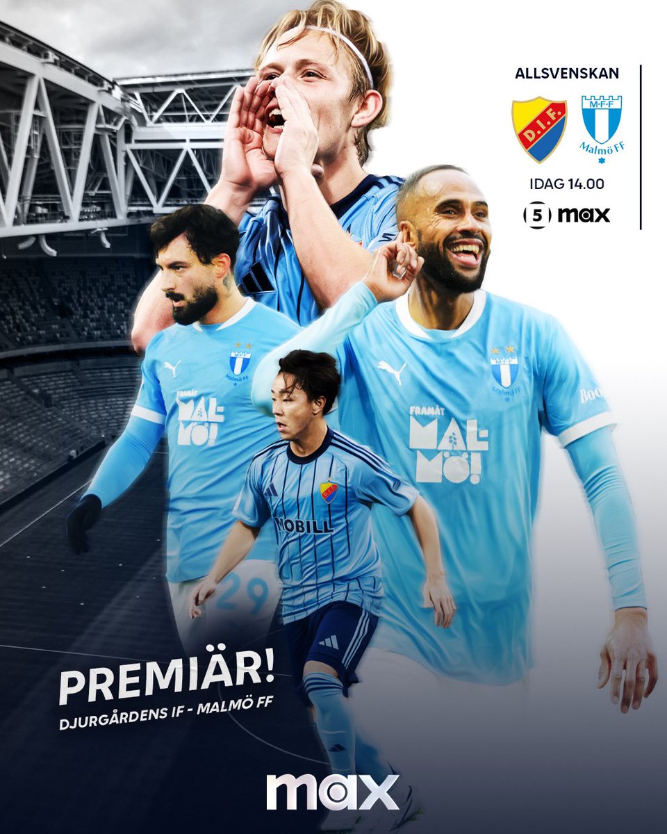 Allsvensk premiär! 🤩

Djurgårdens IF 🆚 Malmö FF
———
14.00 på Kanal 5 och Max.

Studio tillsammans med Karin Frick, Alexander Axén, Irma Helin Zibanejad &amp; Noa Bachner
Kommentator: Tommy Åström
Expert: Anders Andersson
Reporter: Diljen Otlu