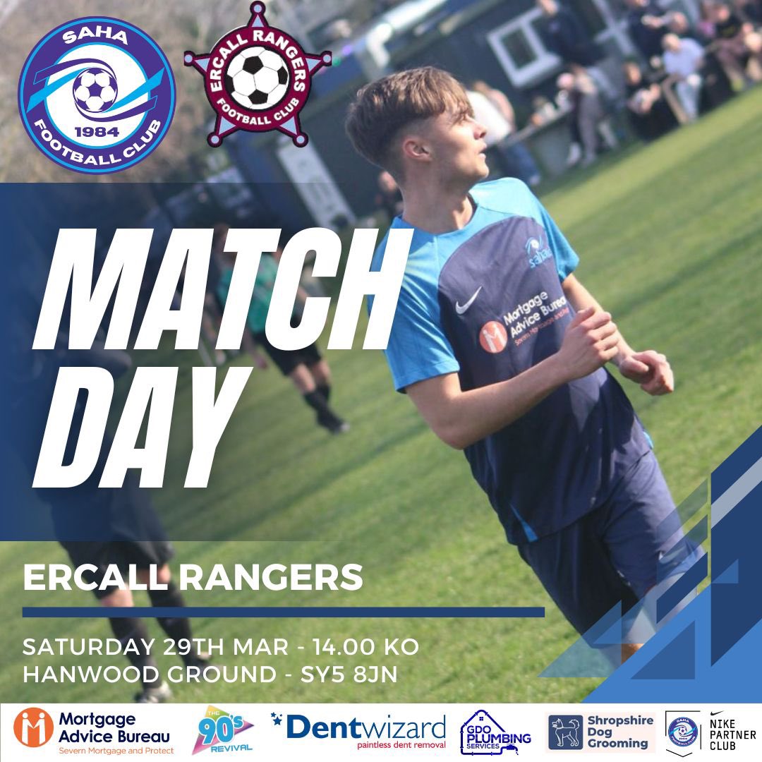 ⚽️ SUPER SATURDAY MATCH DAY ⚽️

Today the boys take on Ercall Rangers in the league 

Lads been playing well recently and look to continue their form. 

Come and support some local football 

🕰️ 2pm KO - Hanwood Ground 

🍱 Refreshments available 

COME ON THE SAHA ⚽️⚽️⚽️⚽️