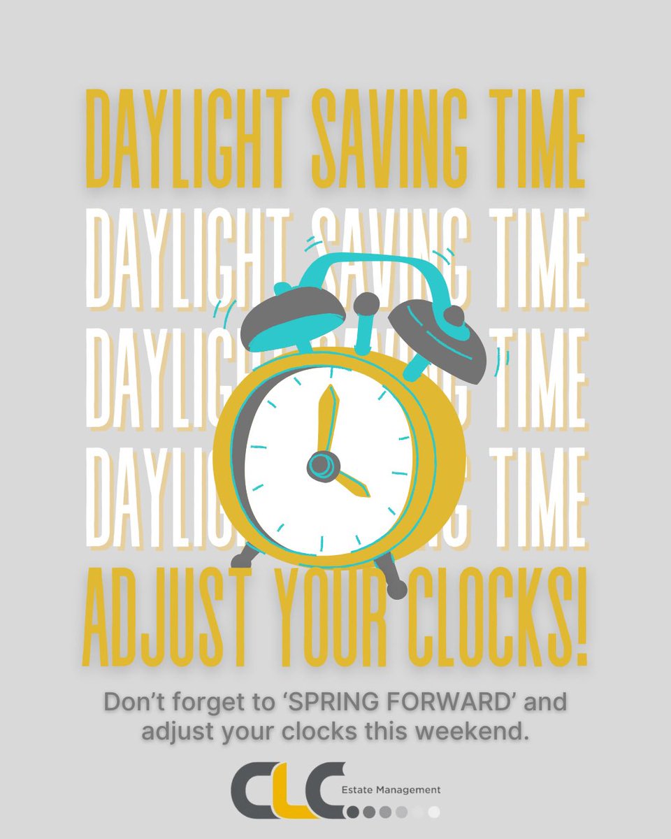 CLC_EstateMan's tweet image. Don’t forget ⏰ The clocks go forward this weekend so there are brighter days ahead 

As your local #blockmanagement provider we also wanted to remind you to update your timers, lighting schedules, and heating settings … unless of course it’s all part of the service 😃