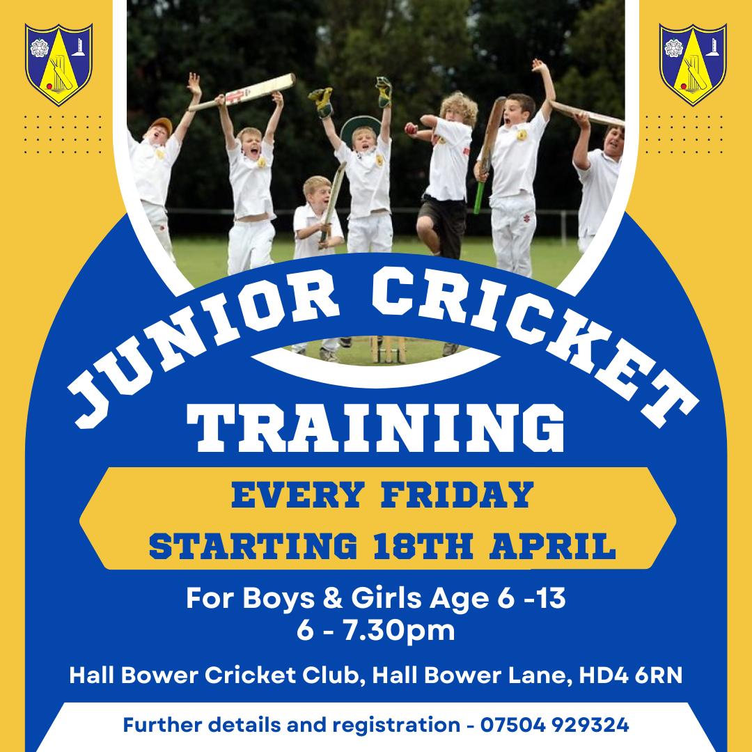 Nearly the cricket season, so that means Friday Night Junior training starts soon.