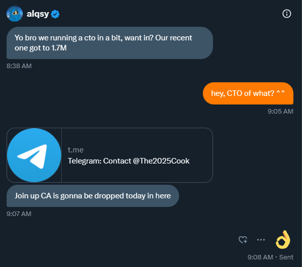 1TrillionUSDoge's tweet photo. In case you got invited by alqsyy to some super private CTO, just be aware that this guy is spamming CAs all over the place and then deleting his replies. lol
https://t.co/ahkYQM7xfu
https://t.co/bJEvZn0L98
etc. just search for his name on 𝕏 
#2025Cook TG group 💀 https://t.co/gN5idjwEDH