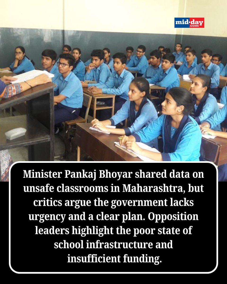 mid_day's tweet photo. Over 23,000 classrooms in Maharashtra's Zilla Parishad schools need repairs, and 22,716 have been unsafe for years. Critics demand urgent action and a clear plan from the government.
#Maharashtra #EducationCrisis #SchoolRepairs #UnsafeClassrooms
By: @diptivsingh
https://t.co/bBR8ki6TLI