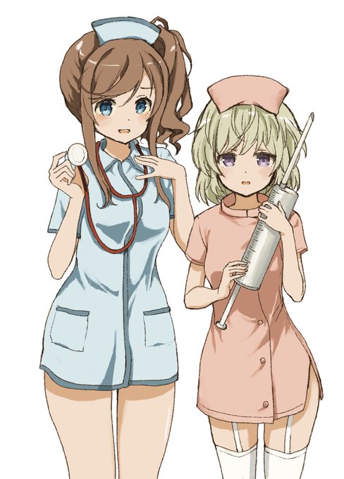 あくしずの #はいふり ナースコスなピンナップが素晴らしかったので伊勢桜良+立石志摩ことタマちゃんver. 