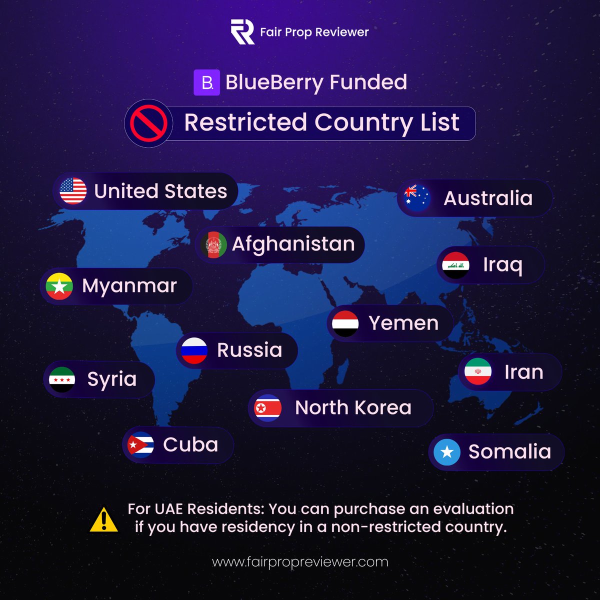 Fair Prop Reviewer (@fairpropreview) on Twitter photo ๐ซ Did you know <a href="/BlueberryFunded/">Blueberry Funded</a> have restrictions for certain countries.
Check the updated list to see if your region is eligible.
Stay informed before applying!
#fairpropreviewer #blueberryfunded #forextrading #propfirm ๐ซ Did you know <a href="/BlueberryFunded/">Blueberry Funded</a> have restrictions for certain countries.
Check the updated list to see if your region is eligible.
Stay informed before applying!
#fairpropreviewer #blueberryfunded #forextrading #propfirm