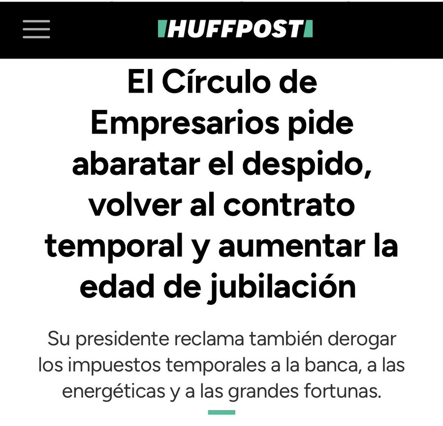 JulenBollain's tweet photo. - Recuperar la contratación temporal.
- Abaratar la indemnización por despido.
- Bajar las cotizaciones sociales a las empresas.
- Elevar la edad de jubilación hasta los 72 años.
- Suprimir los impuestos a la riqueza.

¿El látigo lo lleva el trabajador o lo ponen ellos? https://t.co/JOSHuumB3Z