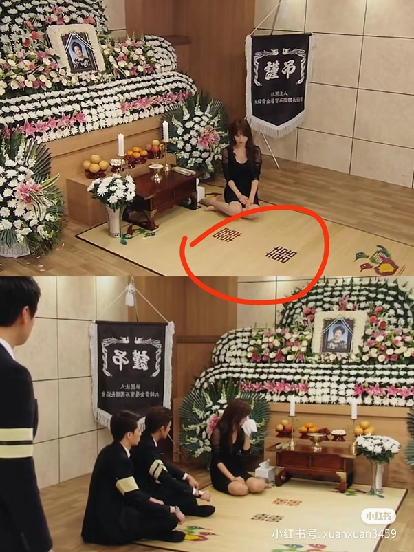 Koreans, you can copy Chinese culture, it's okay. But you should at least use it in the right places.
囍 , a Chinese wedding pattern means double-happiness... not suitable for funerals!😓