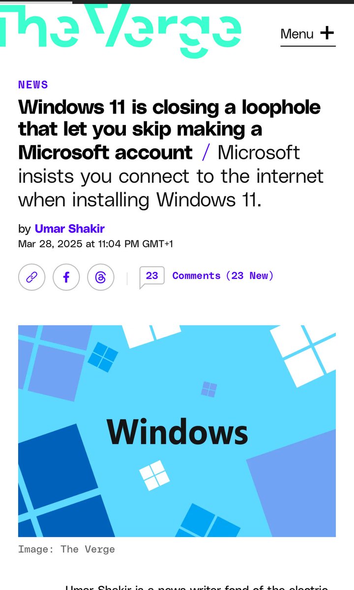 Pirat_Nation's tweet image. Microsoft is closing a loophole in the Windows 11 setup process that let you skip signing in with a Microsoft account. The bypassnro command is going away