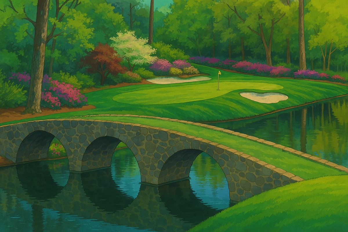 0x_atrayu's tweet photo. ‘A tradition like no other’ 
I Ghibli’d hole 12 at Augusta. 
The Masters is right around the corner 🌸🌺
#augustanational #ghiblistyle #themasters https://t.co/IqpOIG40SL