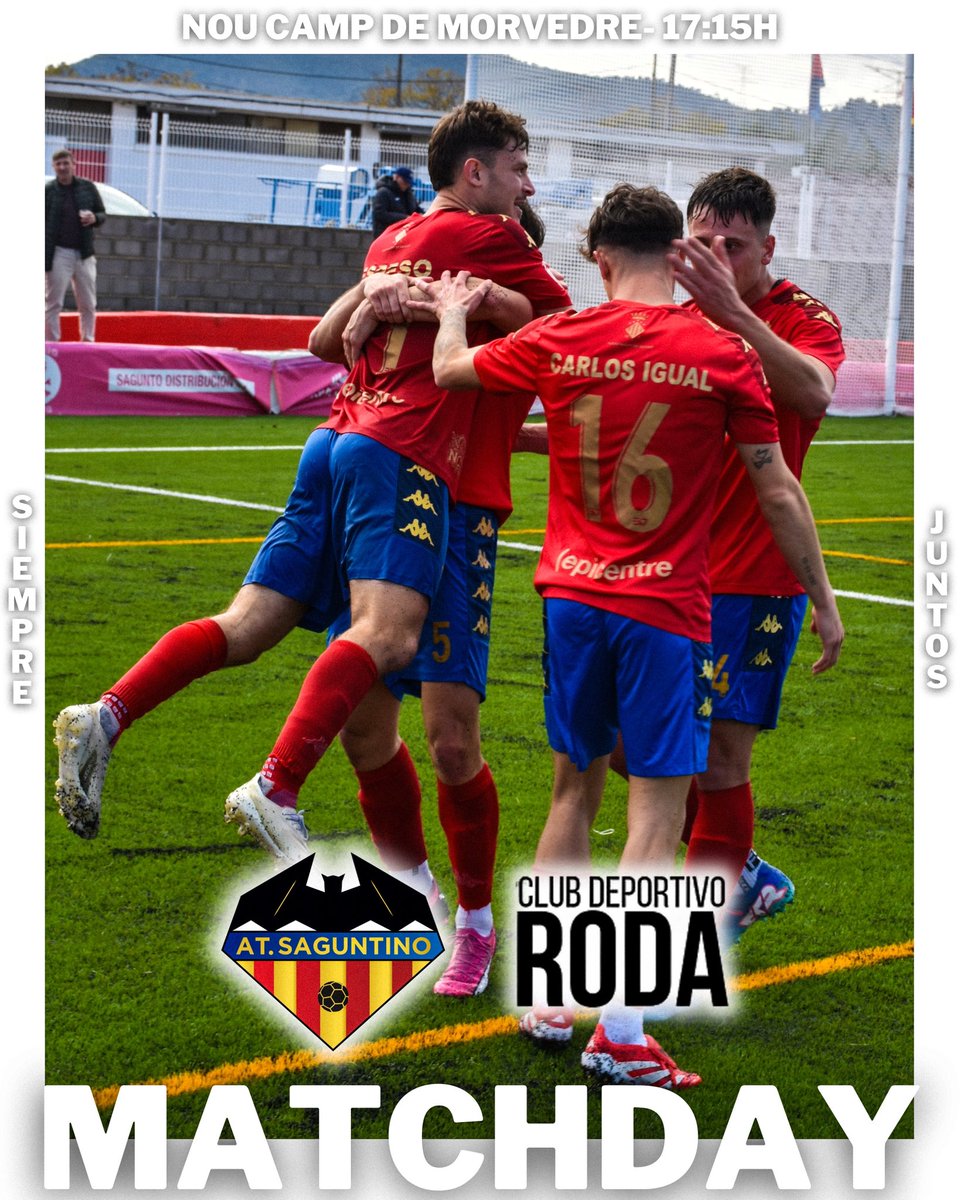 AtcoSaguntino's tweet image. DÍA DE PARTIDO

⚽️ Jornada 28
🆚 CD Roda
🏟️ Camp Nou de Morvedre
📅 Sábado 29 de Marzo 
⏰ 17:15 horas

#3ªRFEF #GrupoVI #Jornada28 #AtSaguntinoCDRoda